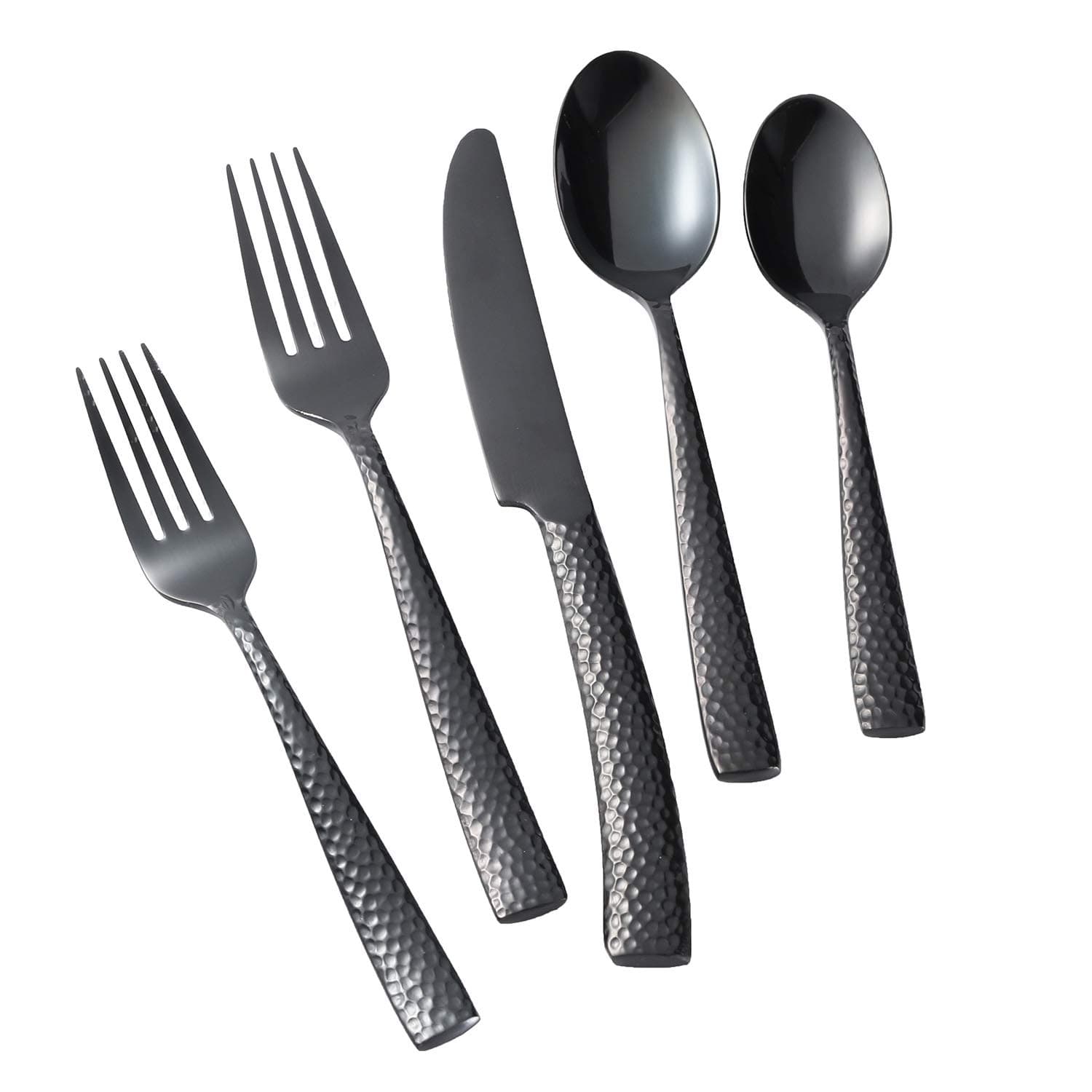 DEACORY Flatware Set Black Silverware Set Stainless Steel 20 Piece Hammered Cutlery Set Service for 4