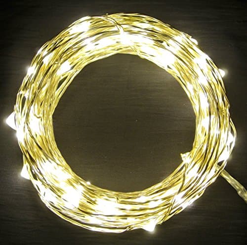 Izzy Creation Warm White LED String Lights (UL Adapter Included), 100 LEDs, 33 ft, Silver Coating Copper Wire, Cuttable, Starry String Lights for Home Decor, Shop Windows, Christmas, Wedding, Party