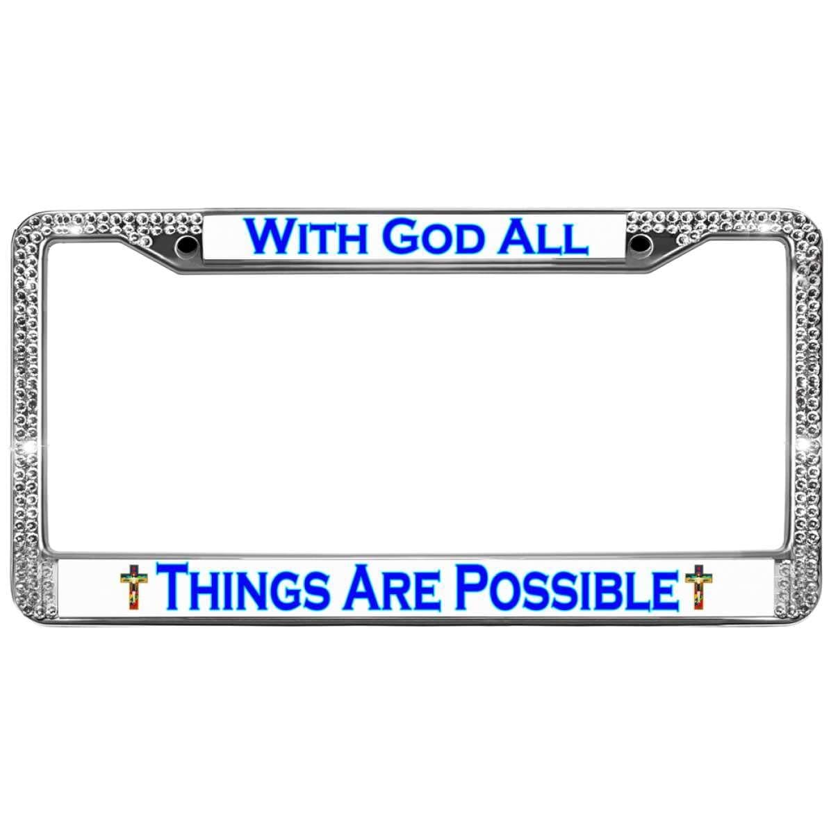with God Things Possible Bling License Plate Frame for Car,Shiny Bling License Plate Cover Frame Christian Quotes Bling License Plate Frame for Women for US Vehicles