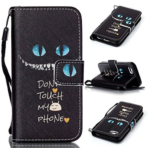 iPhone SE Case,iPhone 5S Case, iPhone 5 Case, Kmety Don't touch My Phone Funny Saying [ Wristlet ][ Kickstand ] PU Leather Wallet [Credit Card/Cash Slots] Flip Cover, Black for iPhone SE/5/5S