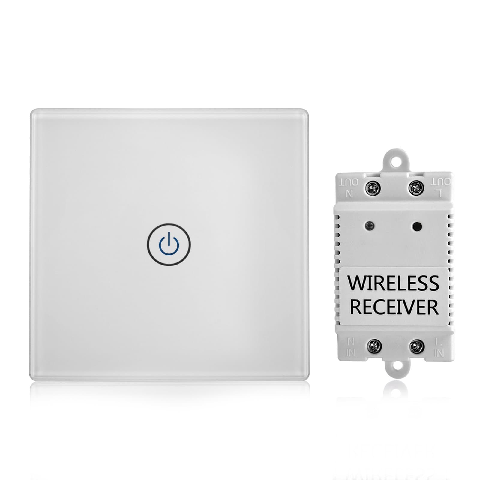 1-Way Wireless Light Switch + Receiver Set Touch Sensor Glass Plate Wireless Remote Control for Ceiling Light LED Lighting