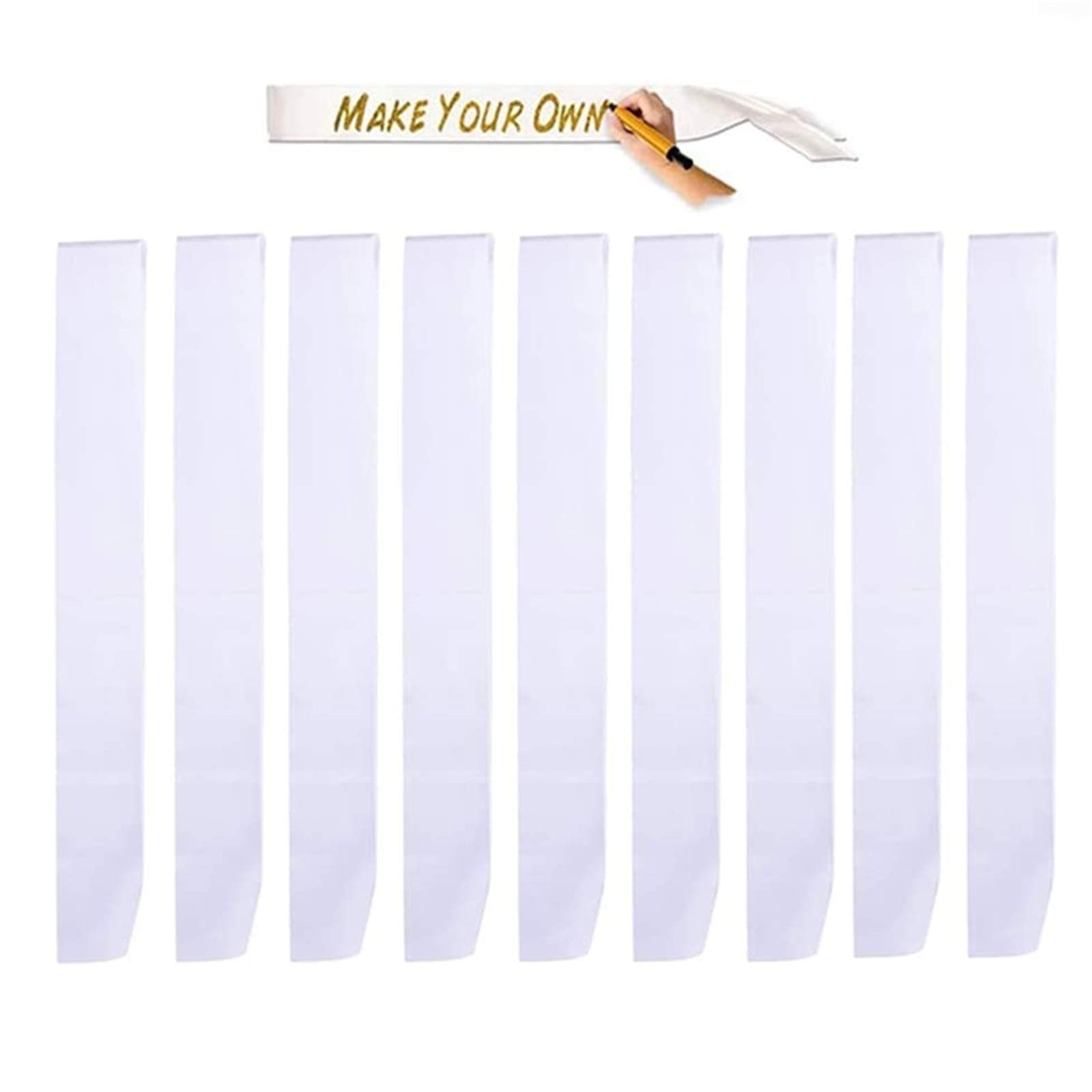 SUSHAFEN 10 Pcs Blank Sashes Plain Sashes White Satin Sashes for Party Decoration/DIY Accessory/Hen Party/Beauty/Pageant/Wedding,78x9.5cm