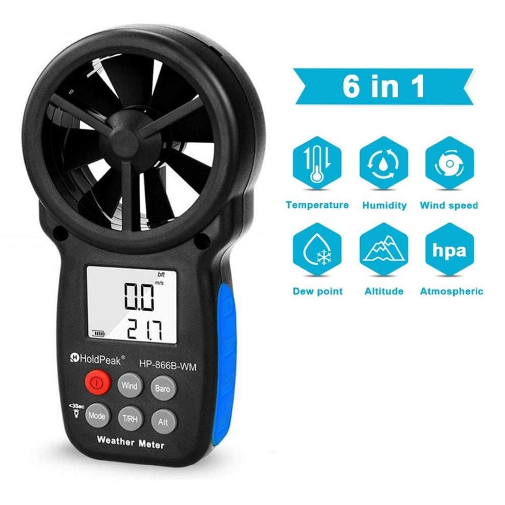 Multifunction Digital Anemometer Handheld, Portable Wind Speed Meter Air Temperature Gauge, Measuring Relative Humidity, Dew Point, Altitude