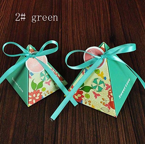 Size S Triangle Bird Flower Candy Chocolate Paper Gift Box For Wedding Birthday Tea Party Favor Decoration (Green)
