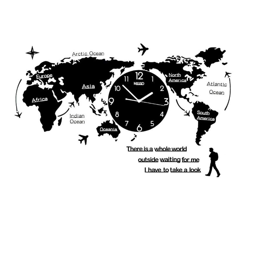 Large Wall Clocks Modern Design 3D Digital World Map Glow in Dark Hanging Clock Ultra Quiet Acrylic Watch Normal M