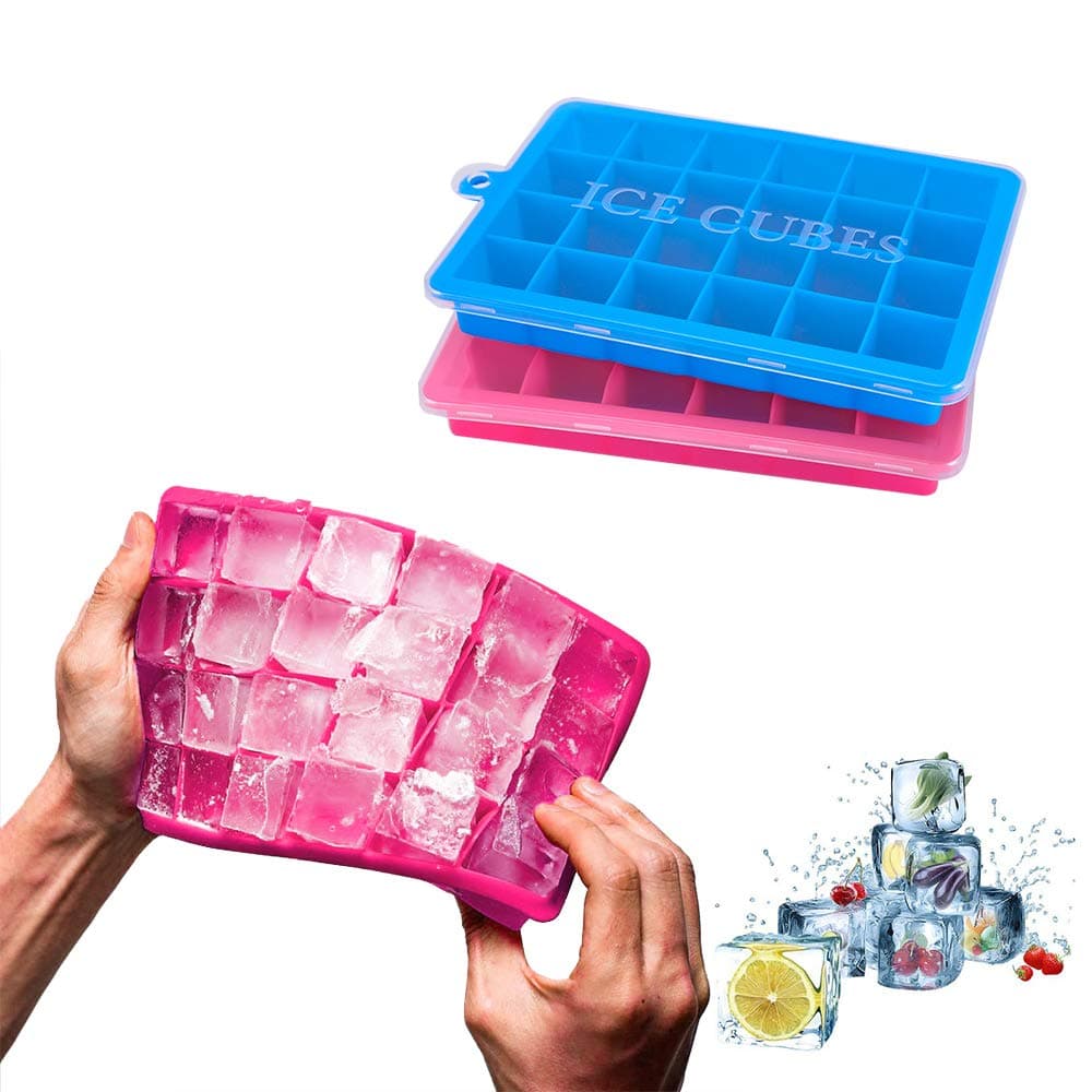 Ice Cube Trays 2 Pack,Silicone Ice Tray with Removable Lid Easy-Release Flexible Ice Cube Molds 24 Cubes per Tray for Cocktail, Whiskey, Baby Food, Chocolate, BPA Free