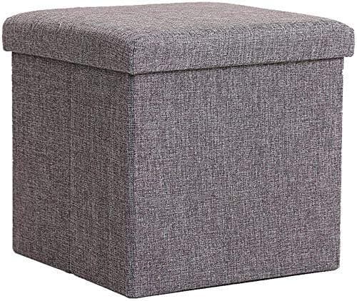 Debbra Storage Ottoman Cube, Linen Small Coffee Table, Foot Rest Stool Seat, Folding Toys Chest Collapsible for Kids Grey 11.8"x11.8"x11.8"