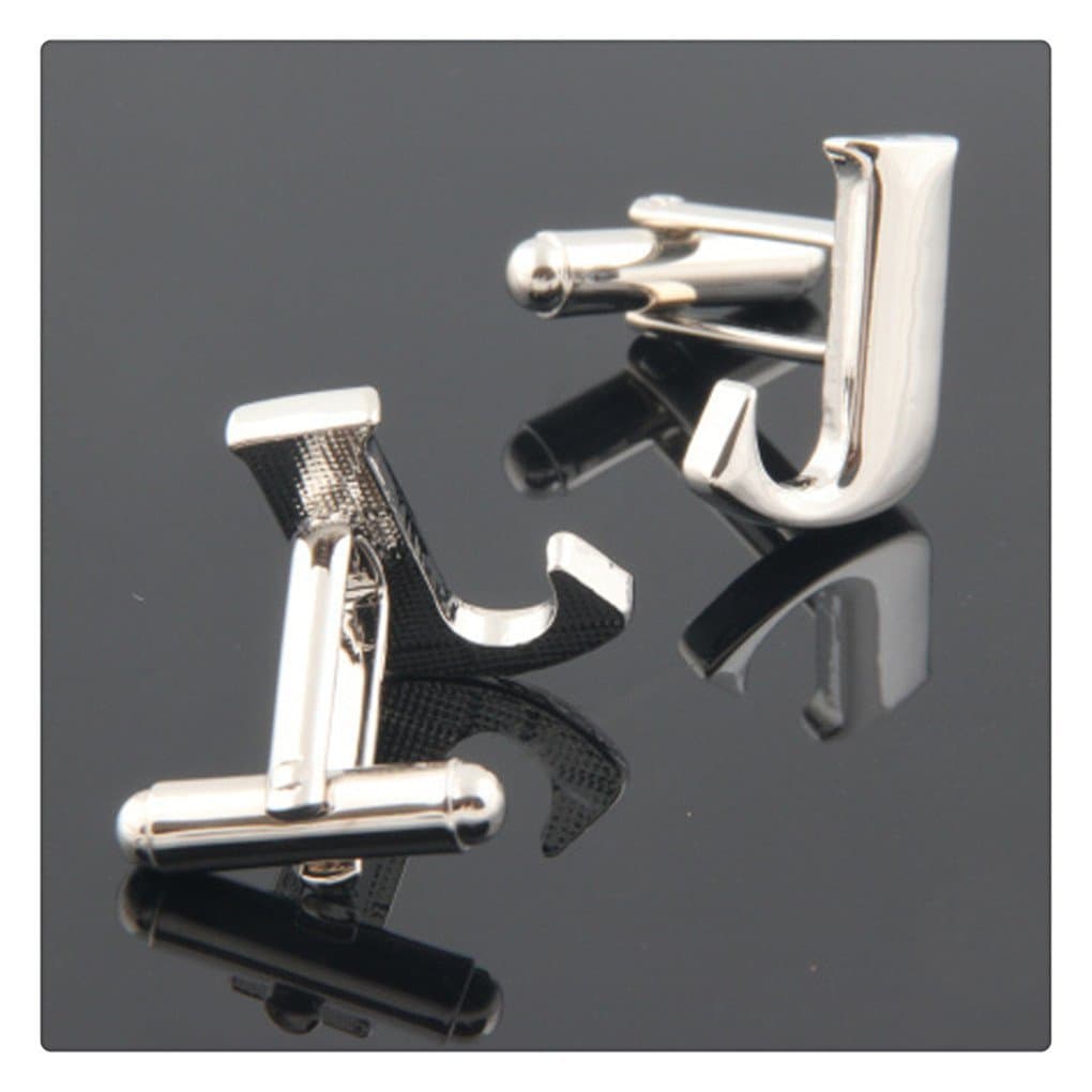 J Cufflinks Silver Round Script Letters Vintage Initial Cuff Links Vintage English Lettering Cuff Links