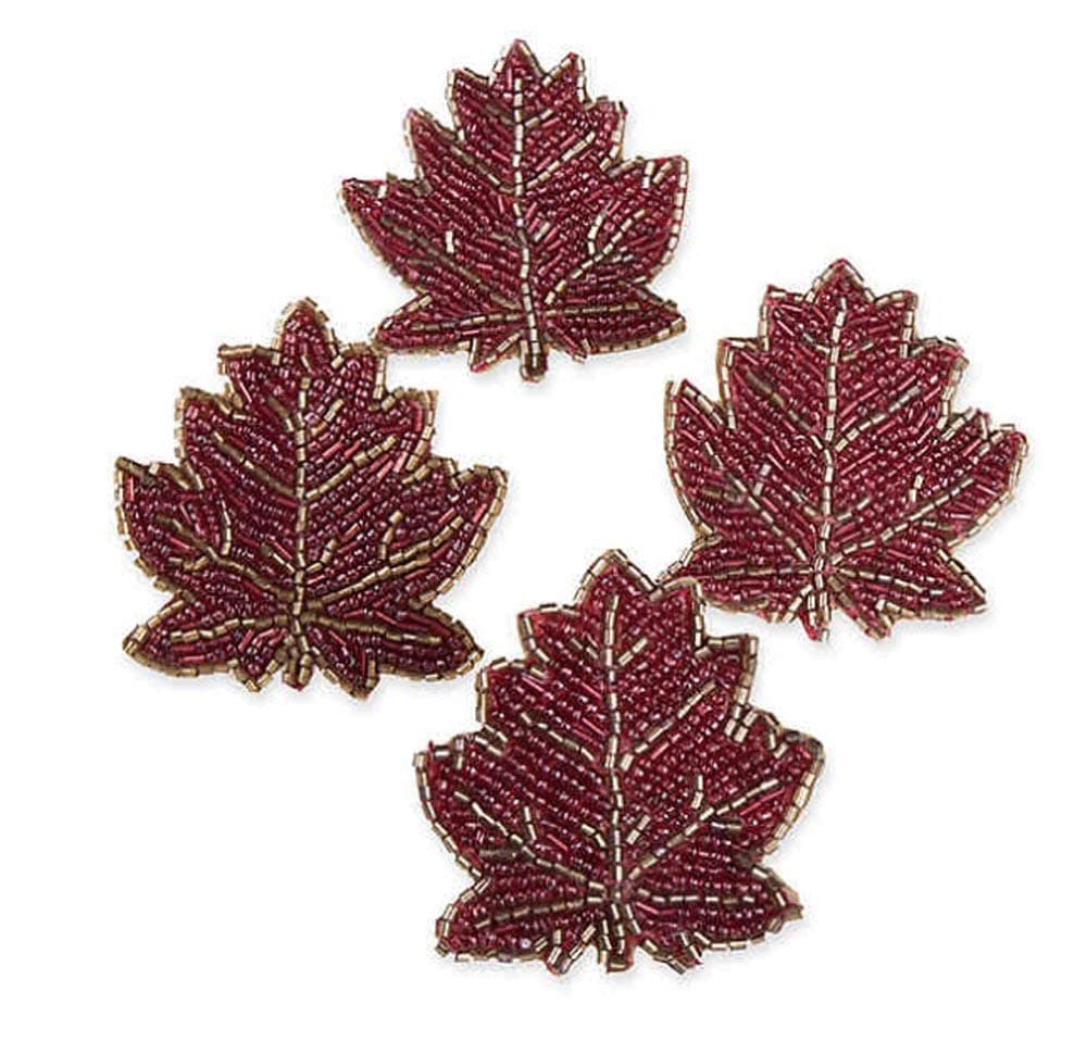 Napkin Rings Fall Harvest Beaded Leaf in Rust (Set of 4)
