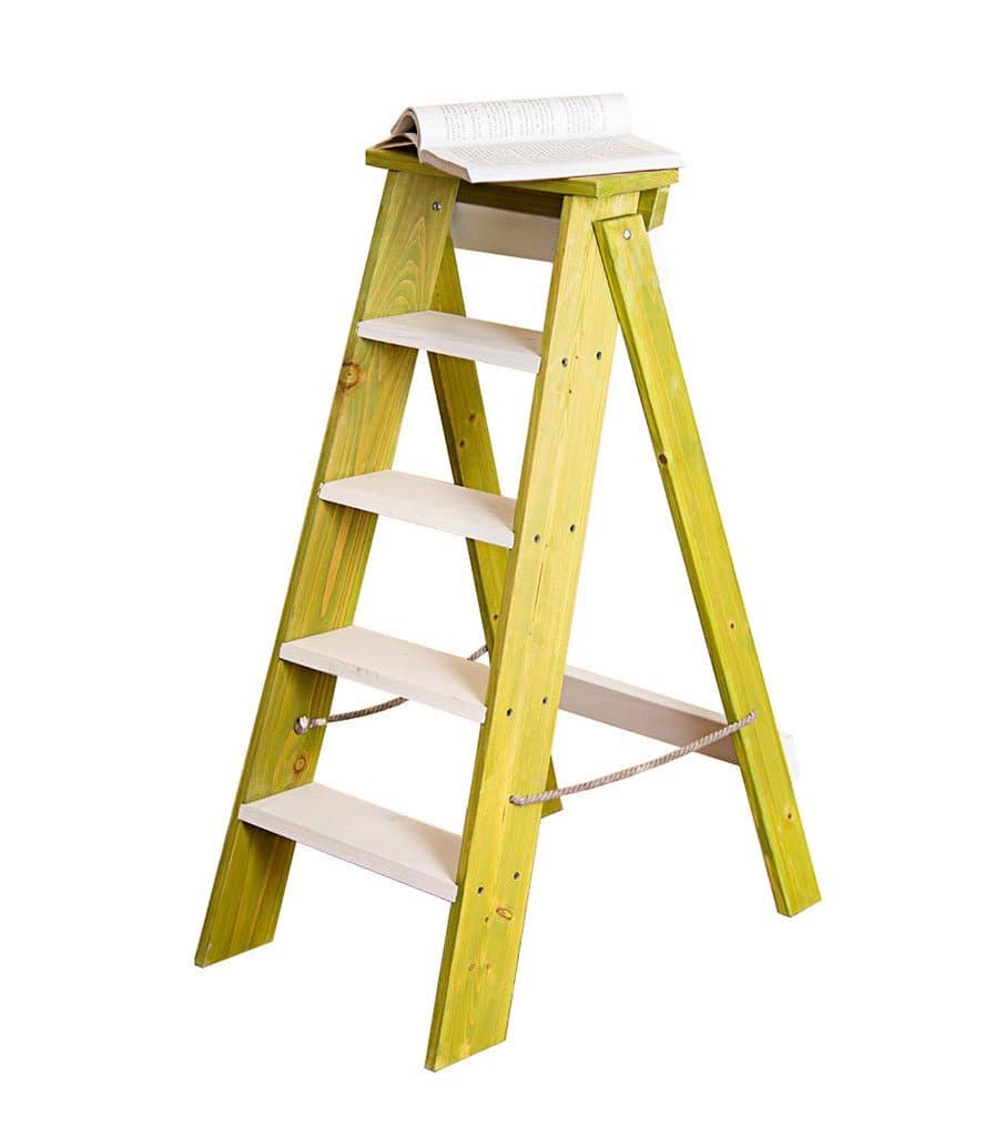 BUDENG Folding ladder Multifunction Unilateral 5 step ladder Solid wood, Bearing 100kg, High 91cm, 4 colors (Color : Green)