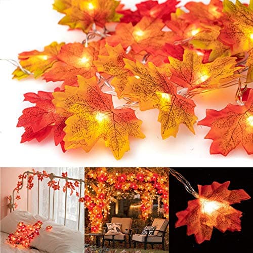 Thanks Giving Christmas Decorations Maple Leaf Light, MiMoo Maple Leaf String Lights, 20LED 9.8ft Battery Powered Harvest Fall Garlands String Light (Red&Yellow)