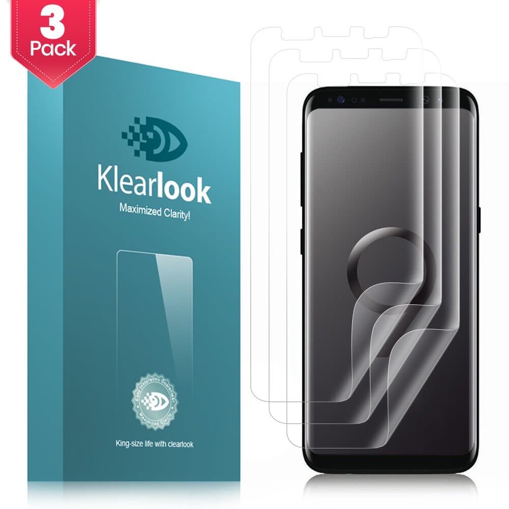 Galaxy S9 Screen Protector ( 4 Pack - 3 for Front and 1 for Rear), Klearlook (Case Friendly) 2-Ultra Clear Wet Applied Screen Protector + 1-Matte/Anti-Glare Wet Applied Screen Protector Film with Anti-Bubble/ No Lifting/ High Touch Sensitivity + 1 - Carbon Fibre Back Skin Sticker for Samsung Galaxy S9