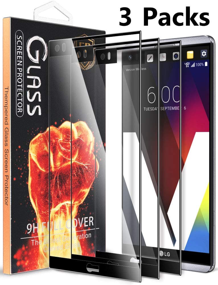 [3 Pack] LG K20 V / K20V (Verizon) Screen Protector - Tempered Glass Full Screen Coverage, Anti-Scratch, Bubble Free HD Protective Film, Lifetime Replacement Warranty (Black) (LG V20)