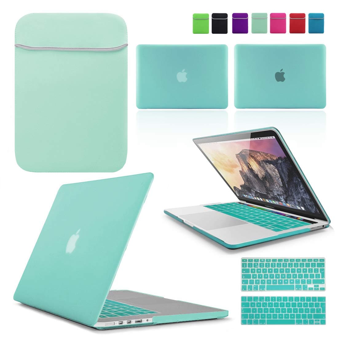 BUNDLE - Hard Shell Case with matching Keyboard Skin & Neoprene Sleeve Cover for Apple MacBook Pro [13-inch Pro A1708 (Retina Display) - 2016-2017], [EGG BLUE]