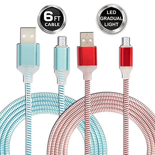 Lightning Cable, HelloEdge iPhone USB Charging Cable 6FT Gradual Color LED Light Night Light Glowing High Speed Cord for Apple iPhone, iPad, iPod (2 Pack) (Blue+Red)
