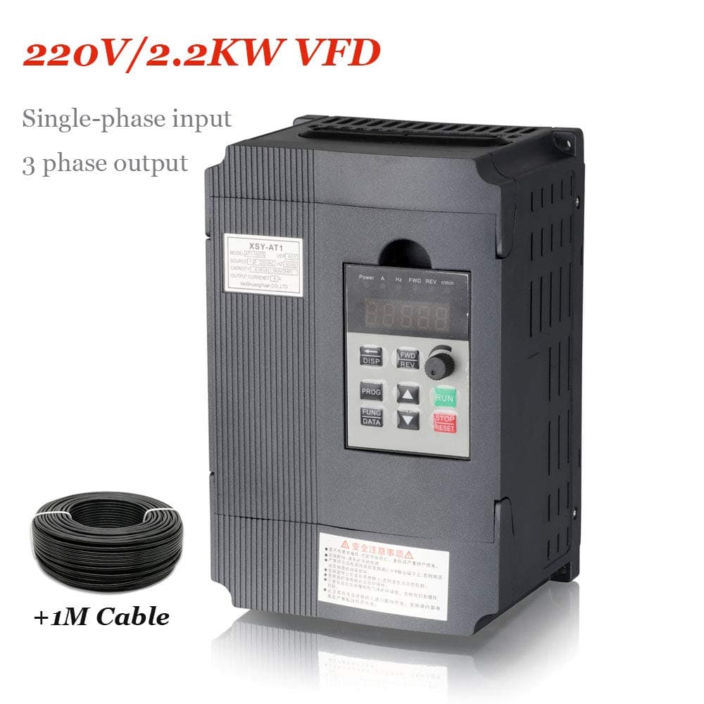 AC 220V/2.2KW Variable Frequency Drive, 12A VFD Inverter Frequency Converter for Spindle Motor Speed Control (Single-phase Input, 3 Phase Output)