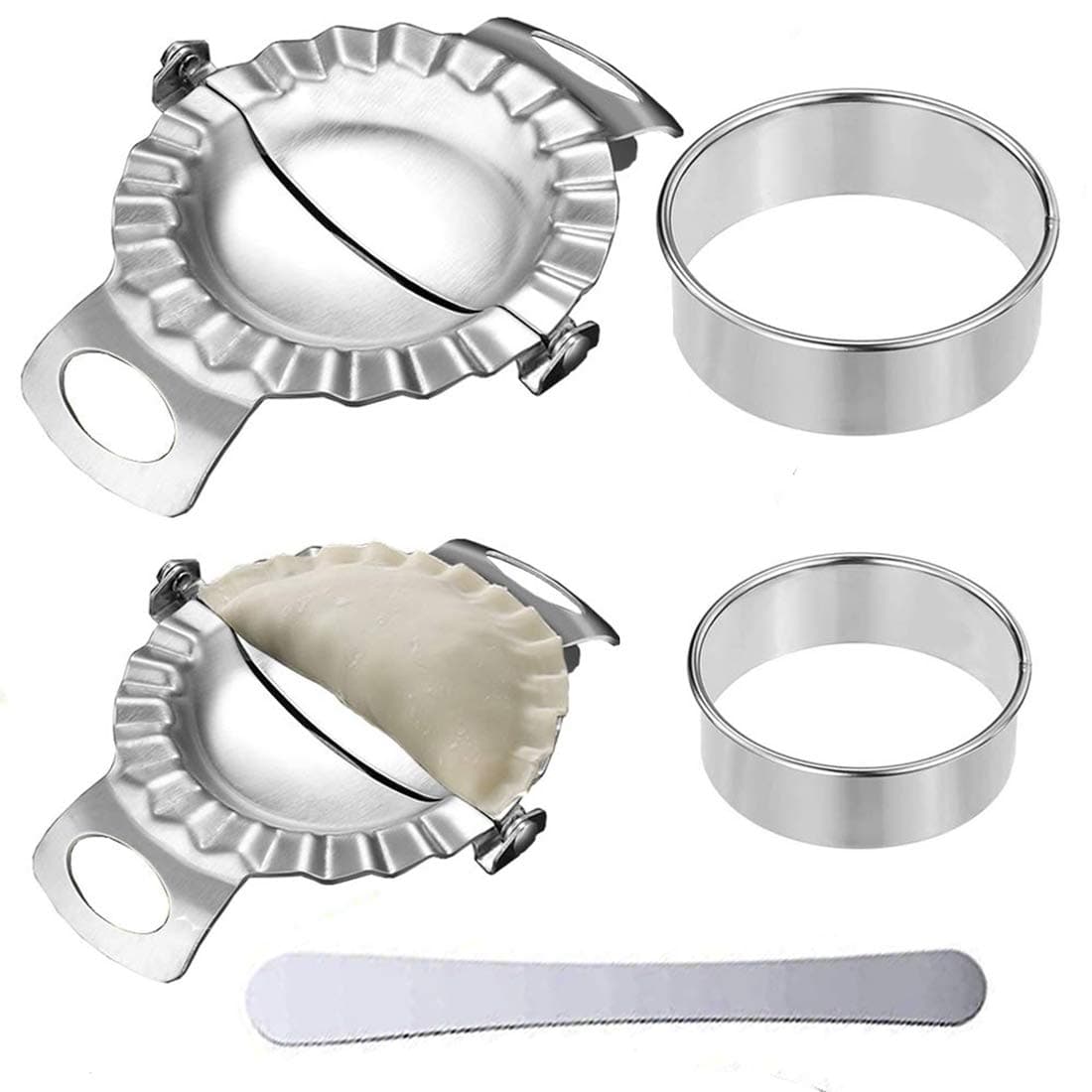 Dumpling Maker Press Set - 5 Stainless Steel Dumplings Molds with Dumpling Wrapper Cutters - Instructions and Recipes Included