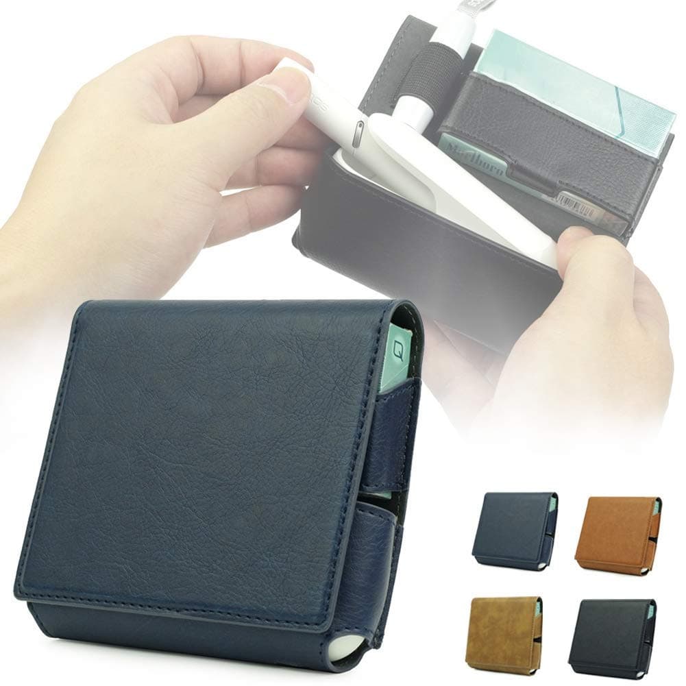 TYTX Leather Case for IQOS 3.0 Foldable Portable Scratch Resistant Cover Full Protection Pocket Wallet Holder Pouch Bag (Blue)