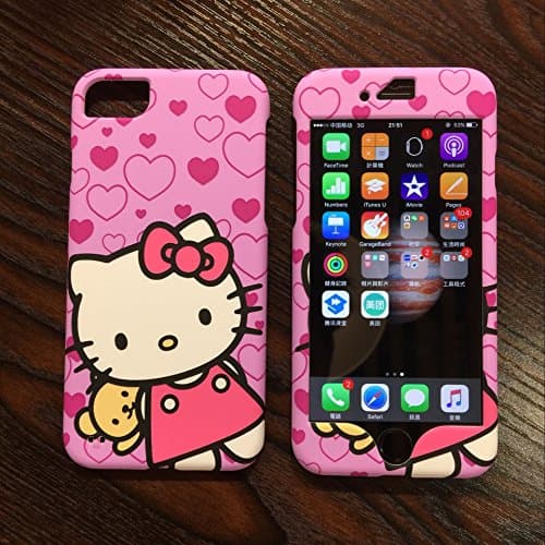 iPhone 6 6S KT Case, Front Back Cartoon Hello Kitty 360 full protect Gel Cover Case for 4.7 inche iPhone6 6S Case kitty design Snap shell with glass protector