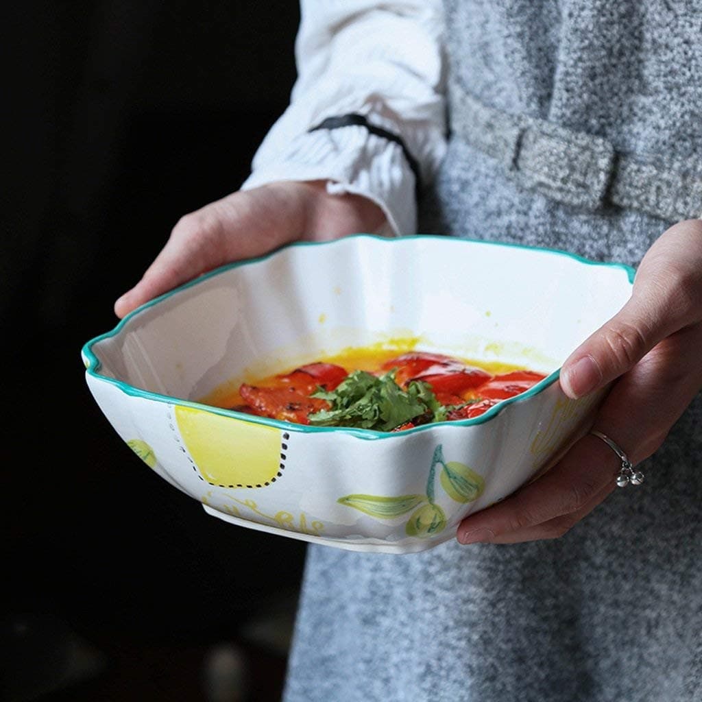Kitchenware/Tableware Ceramic Bowl Square Hand-Painted Lemon Soup Plate Cake Snack Dessert Tray Oven Tableware 19.6x7cm Bowl