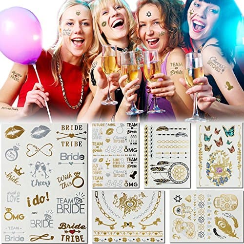 7 Sheets 80+ Design Silver &amp; Gold Flash Tattoos Kit Metallic Bridal Bachelorette Party Favor Temporary Tattoos for Women Naughty