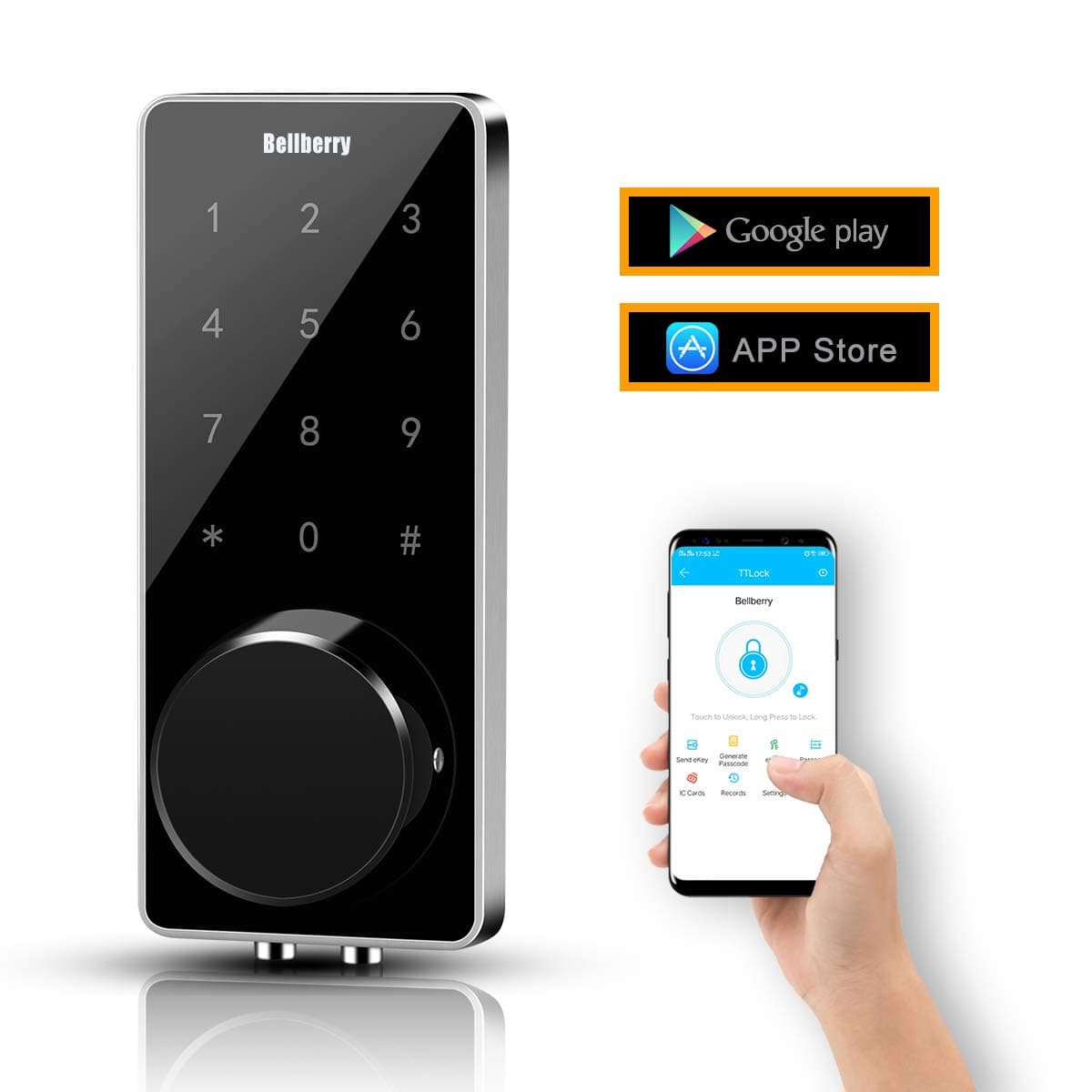 Smart Door Lock, Electronic Deabolt Locks with Touchscreen, Work with APP Control(Bluetooth), Passcode and Key. - Keyless Entry Door Lock with Auto-Lock for Home/Hotel/Apartment, Black