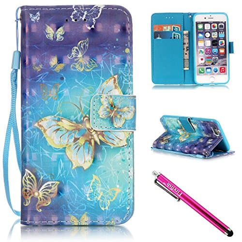 iPhone 5S Case, iPhone 5 Wallet Case, Firefish [Card Slots] [Kickstand] Flip Folio Wallet Case Synthetic Leather Shell Scratch Resistant Protective Cover for Apple iPhone 5/5S/SE-Butterfly