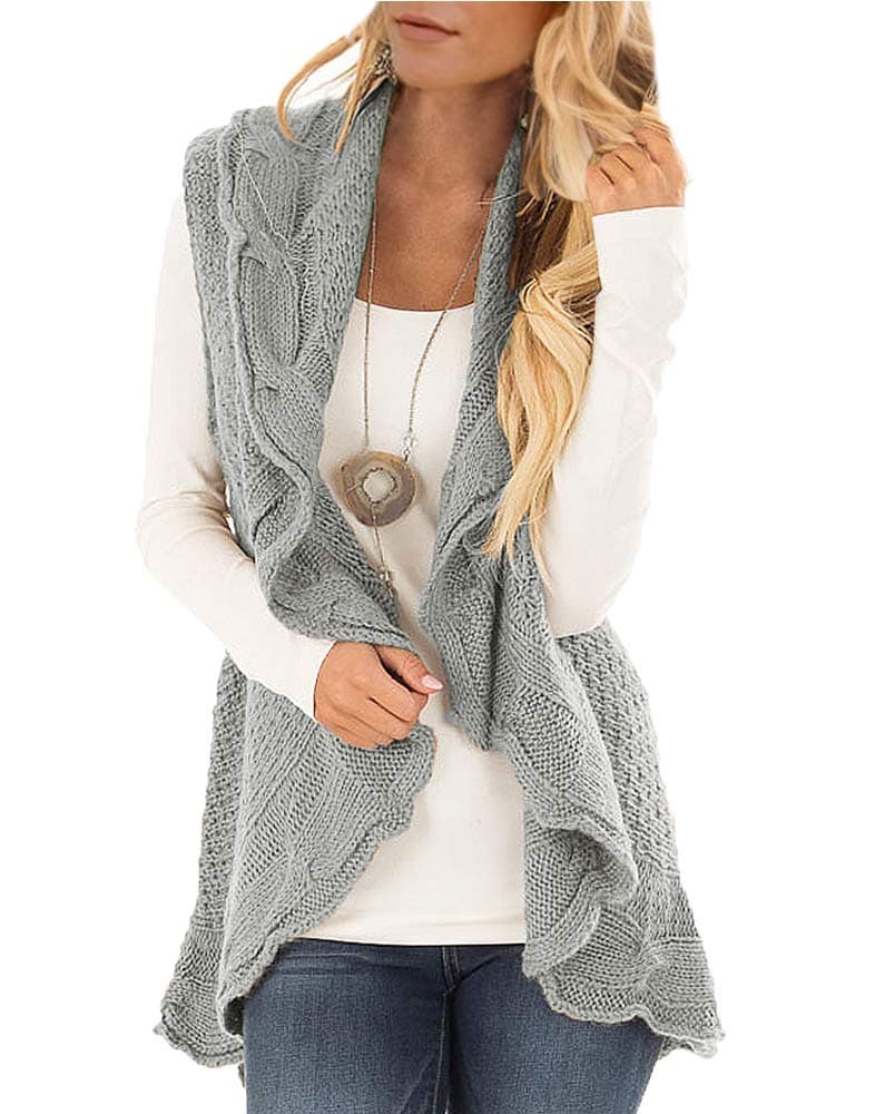 Womens Sweater Vest Plus Size Cable Knit Open Front Draped Cardigan Lapel Shawl Coats Outwear