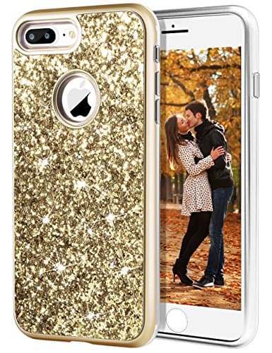 iPhone 7 Plus Case iPhone 8 Plus Case, DODOTECH Bling Case Shockproof Dual Layer Glitter Case [Hard PC Back + Soft TPU Inner]Protective Sparkly Cover iPhone 7 Plus/8 Plus for Girl Woman-Golden Sequins