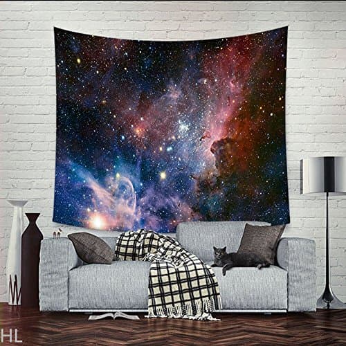 HL Wall Tapestry Galaxy Night Sky Pattern Fabric Wall Tapestry Hanging for Bedroom Living Room Dorm Handicrafts Beach Cover Up Curtain Light-weight Polyester Wall Decor (51 x 60 Inch, Galaxy)