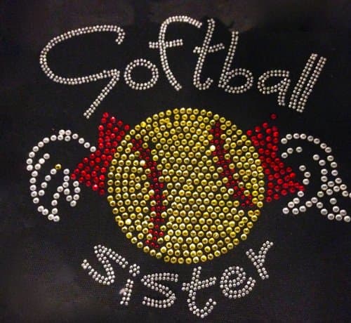 Softball Sister bow Rhinestone Transfer