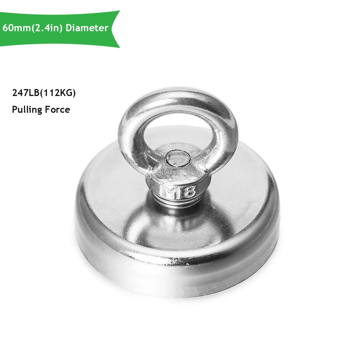 Wemk 60mm Powerful Pulling Force Strong Neodymium Magnet Heavy Duty Magnet Round eyebolt Magnets For Magnet Fishing and Salvage