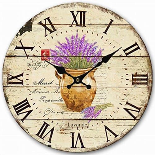 Eruner Retro Rustic Silent Wall Clock, Old Fashioned Lounge Bedroom Living Room Wall Clock Paris French Style Cottage Wooden Large Wall Clock for Themed Kitchen New Decorated Home Office 16inch