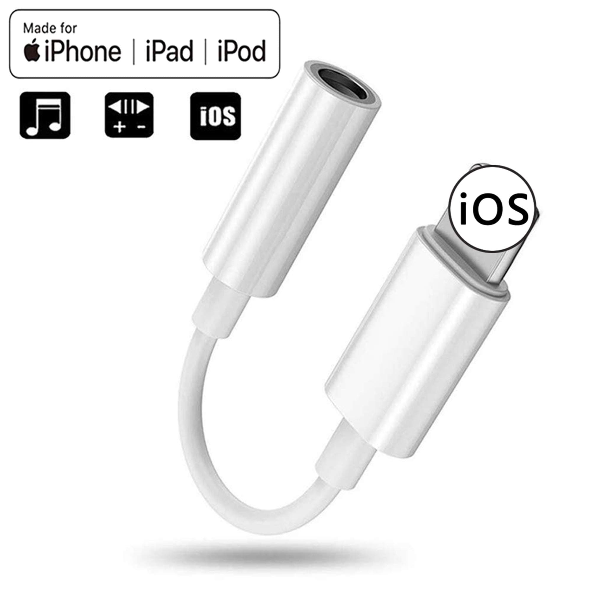 Headphone Adapter for iPhone 11 Adapter to 3.5 mm Jack Earphone Adapter Aux-Audio-Cable Converter Headset Dongle Splitter for iPhone 7/7Plus/8/8Plus/X/XS/XR/11 Accessories Support All iOS-White
