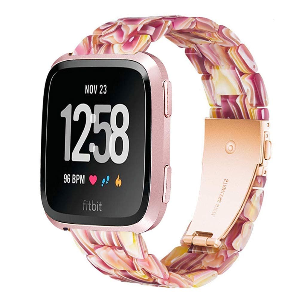 Ayeger Band Replacement for Fitbit Versa/Versa 2 Smart Watch/Special/Lite Edition, Fashion Resin Wristbands Women Men Replacement Bracelet Metal Stainless Steel Rose Gold Buckle(Red)