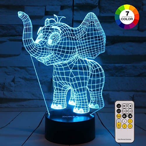 Night Light 3D lamp Elephant 7 Colors Changing Nightlight with Smart Touch & Remote Control 3D Night Lights for Kids or as Gifts for Girls Boys Kids Women baby (Cute Elephant)