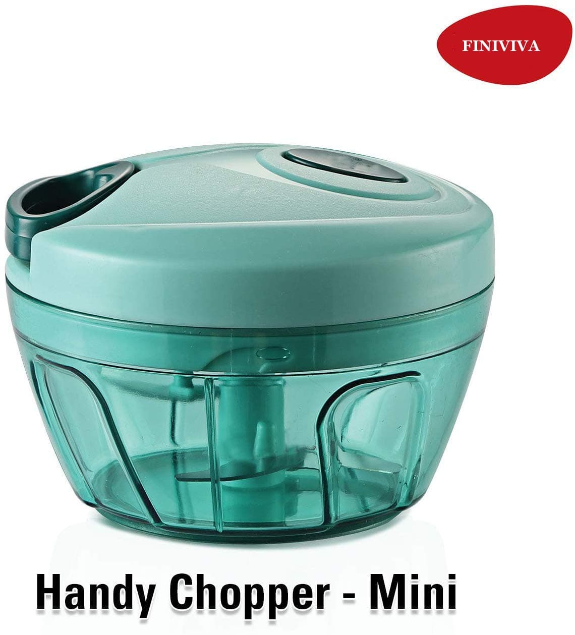 FINIVIVA Compact Vegetable Chopper | Handy Mini Plastic Chopper with 3 Blades | Quick Cutter Small Plastic Handy Chopper & Vegetable and Fruit Cutter | Hard Plastic Handy Mini Vegetables Chopper Quick Cutter with 3 Stainless Steel Blades (1pc,Green,350ml)