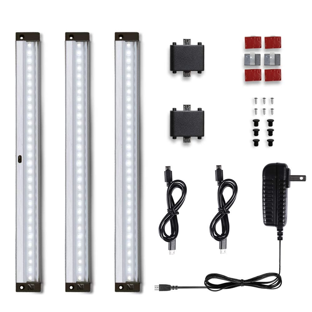 Dimmable Under Cabinet Lighting,Hand Wave Activated Control, Seealle LED Under Counter Lights Closet Light with IR Sensor for Bookshelf Kitchen Stairway,1200lm,Daylight White 6000K(Pack of 3)