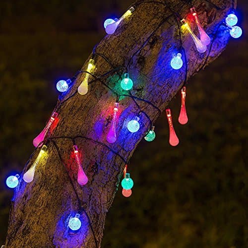 Solar String Lights By Zeso 20ft 30 LED 15 Water Drop &amp; 15 Crystal Waterproof Lights Christmas Lights Outdoor String lights for Garden, Patio, Yard, Home, Christmas Tree, Parties (Multi-colored)