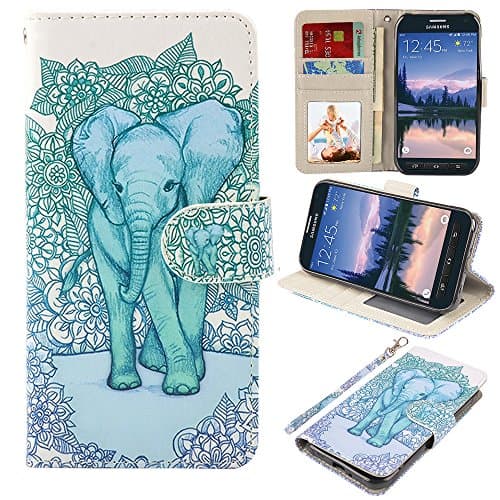 UrSpeedtekLive S6 Active Case, Galaxy S6 Active Wallet Case, Premium PU Leather Wristlet Flip Case Cover with Card Slots & Stand for Samsung Galaxy S6 Active, Elephant (NOT for Galaxy S6)