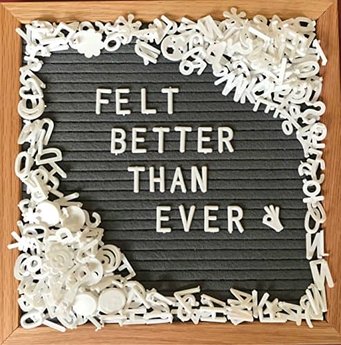 Letter Board Deluxe Set - Changeable, Gray Felt, Solid Wooden Stand, 362 Letters, Scissors + Free Bag Organizer - Small 10x10 Grey Boards for Office Signs, Decorations, Trendy Messages