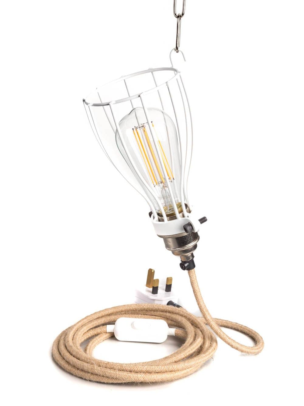 White Inspection Lamp | Hessian | LED Pear