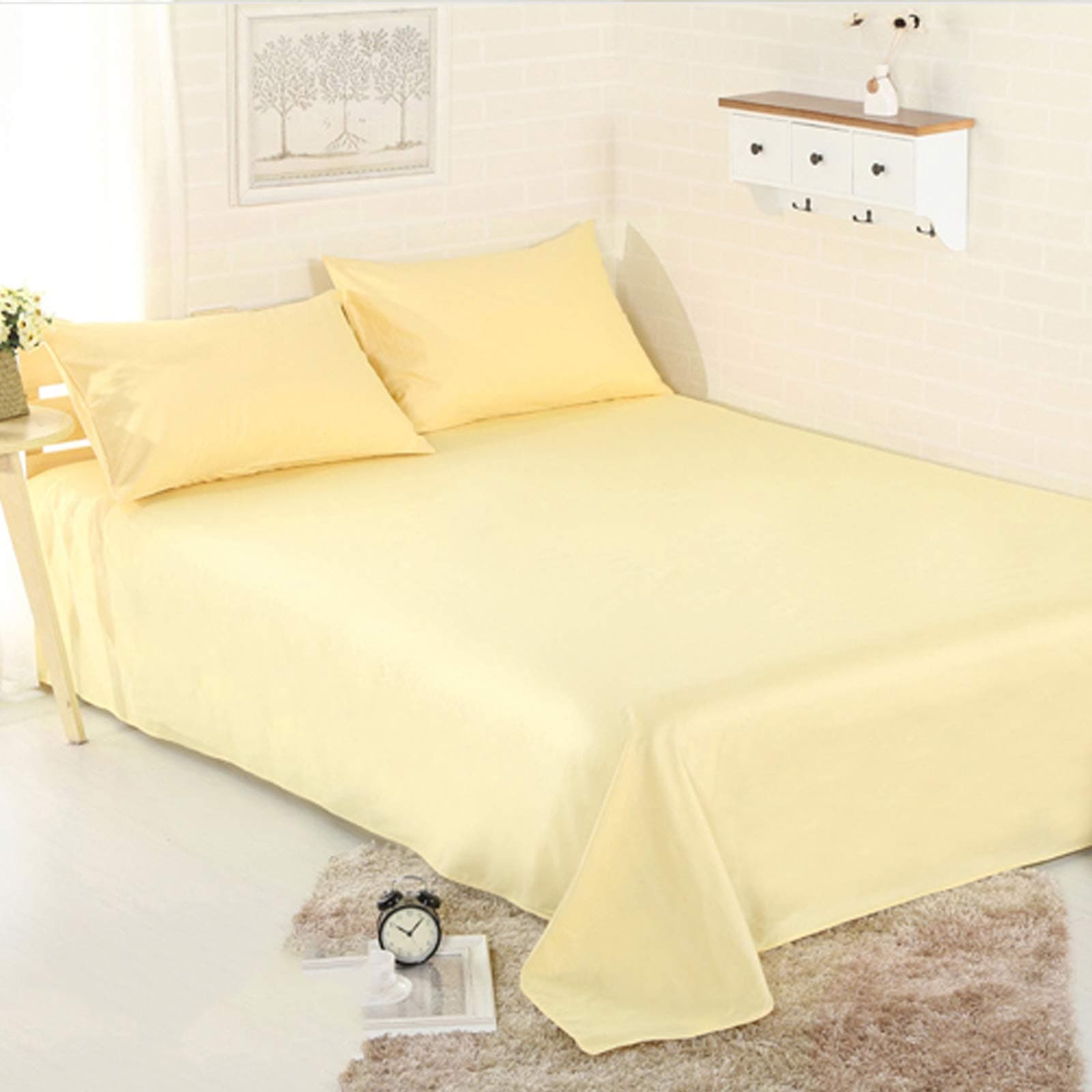 Premium 100% Cotton 200 Thread Count Flat Sheet by Sonia Moer (Double, Cream)