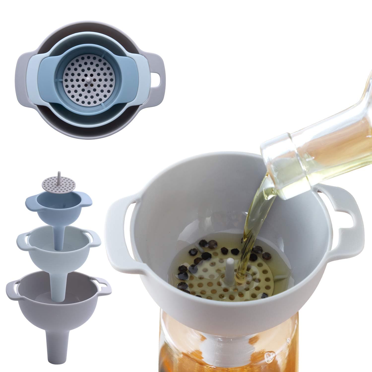 Yafook Canning Wide Mouth for kitchen oil Liquid Powder Transfer 100% Grade, and Strainer Set, Plastic Food