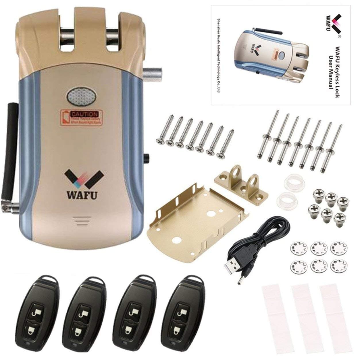 BIYI WAFU Smart Lock HF-008 Enabled and Touchscreen Keyless Smart Lock Deadbolt with Built-in Alarm (Golden) ()