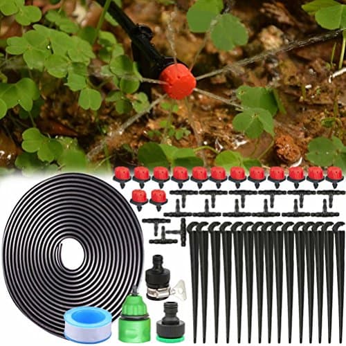 Distribution Drip Irrigation Kit Automatic Plant Watering System + Atomizing Nozzle Mister Dripper Micro Flow Misting Cooling System Saving Water for Lawn Greenhouse Landscaping Patio Herbs 10M Hose