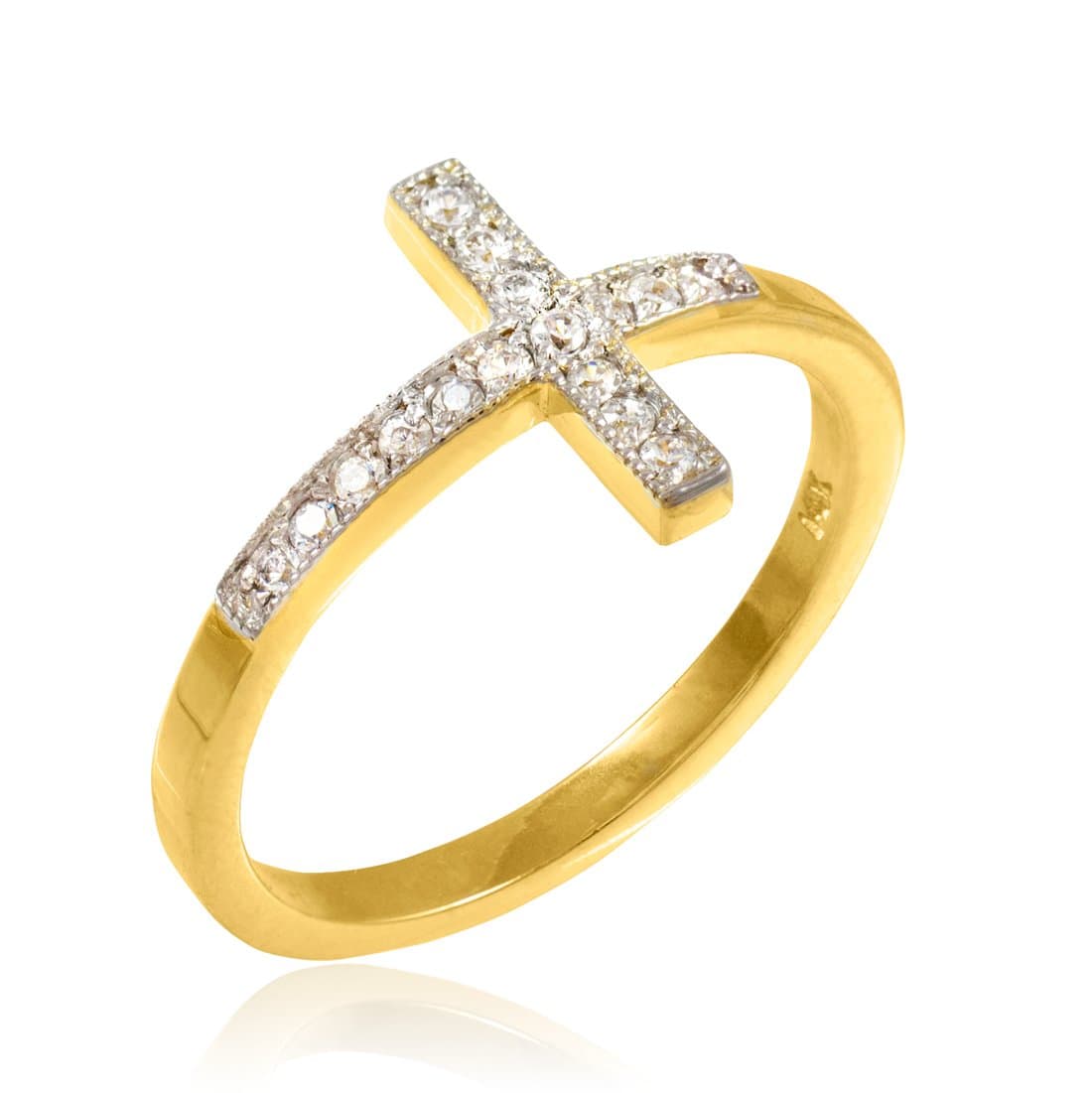 14k Gold Sideways Cross Ring with Diamonds