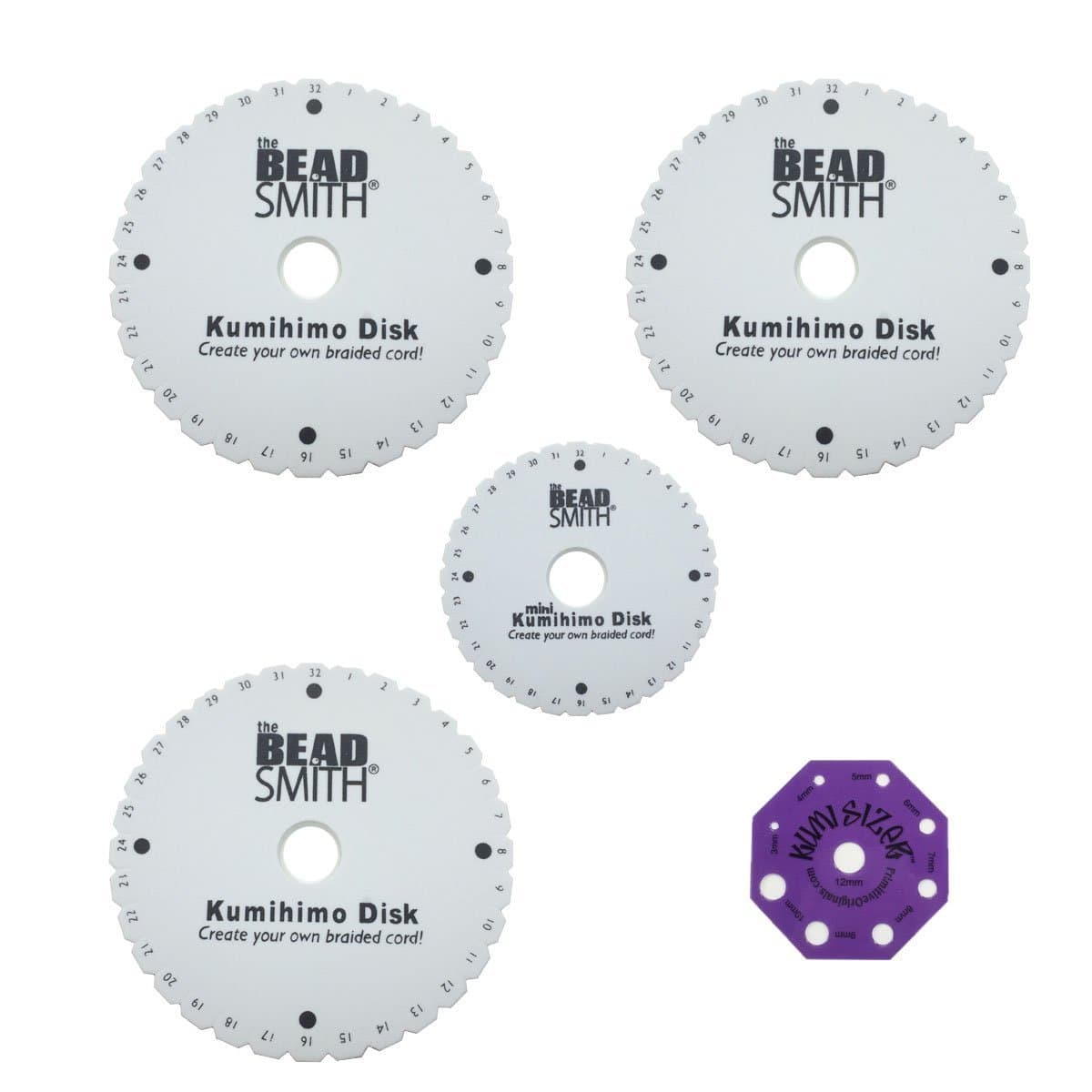 Kumihimo Loom Set: Three 6 inch disks, One mini disk, One Kumisizer Card