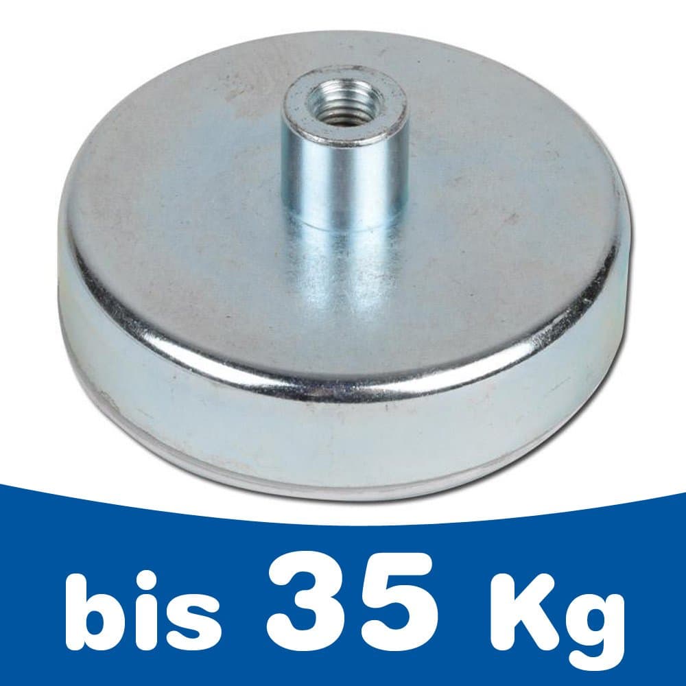 Flat pot holding magnet Ø 6 mm - Ø 32 mm NdFeB threaded insert - Cylindrical pot magnets with neodymium magnetic core are suitable for applications where high holding force is required, Sizes:Ø 8mm | M3 | 1.3kg force