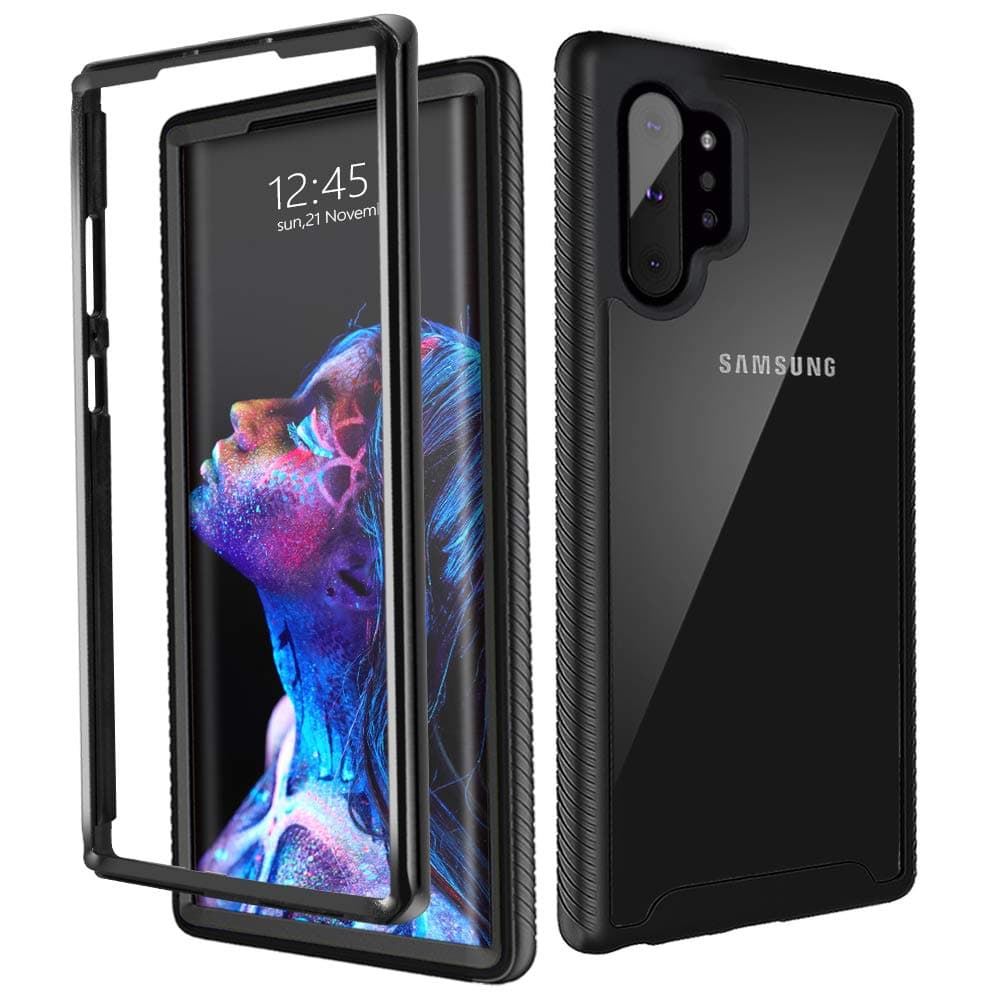 Galaxy Note 10 Plus Case, Mosopa Samsung Note 10+ 5G Cases Clear Hard PC+ Soft TPU Bumper Heavy Duty Full Body Shockproof Anti Slip Dual Layer Protective Cover (Black)